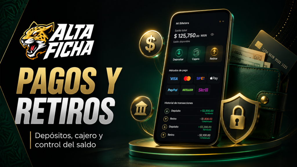 Pagos y retiros en Altaficha con cajero, métodos de depósito, saldo, transacciones y protección de cuenta