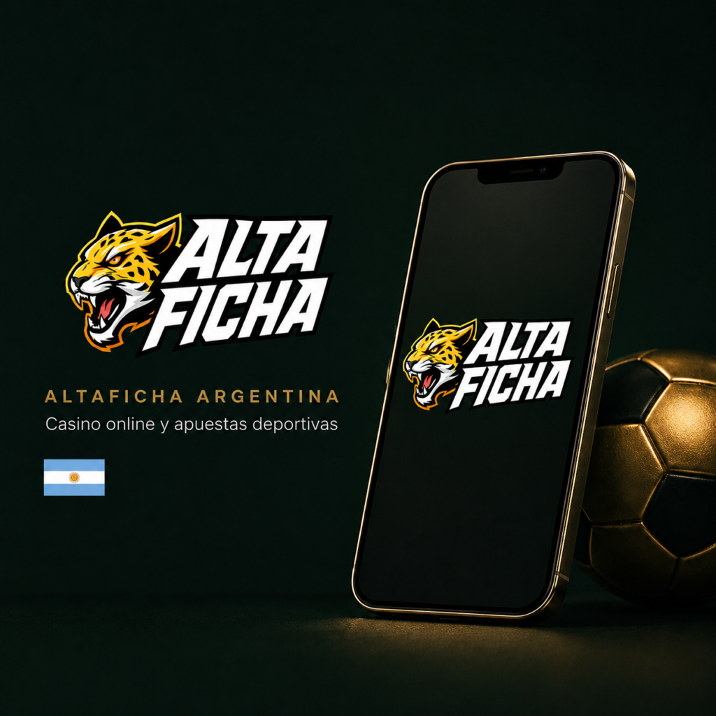 Imagen cuadrada de Altaficha Argentina con logo, smartphone, bandera argentina y elementos de casino y apuestas deportivas