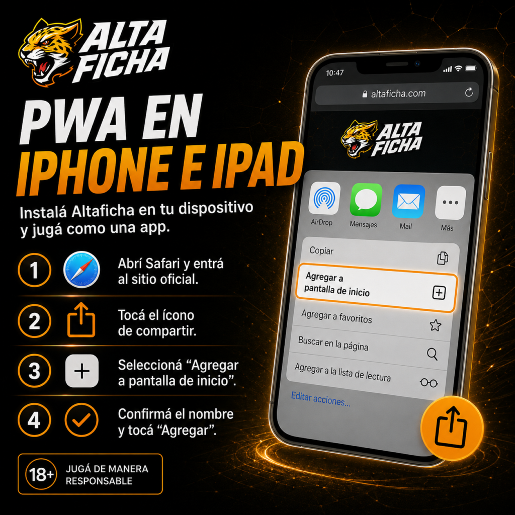 Cómo agregar la PWA de Altaficha a la pantalla de inicio de iPhone o iPad
