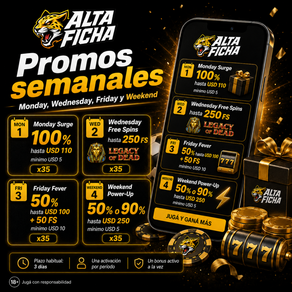 Monday Surge, Wednesday Free Spins, Friday Fever y Weekend Power-Up de Altaficha