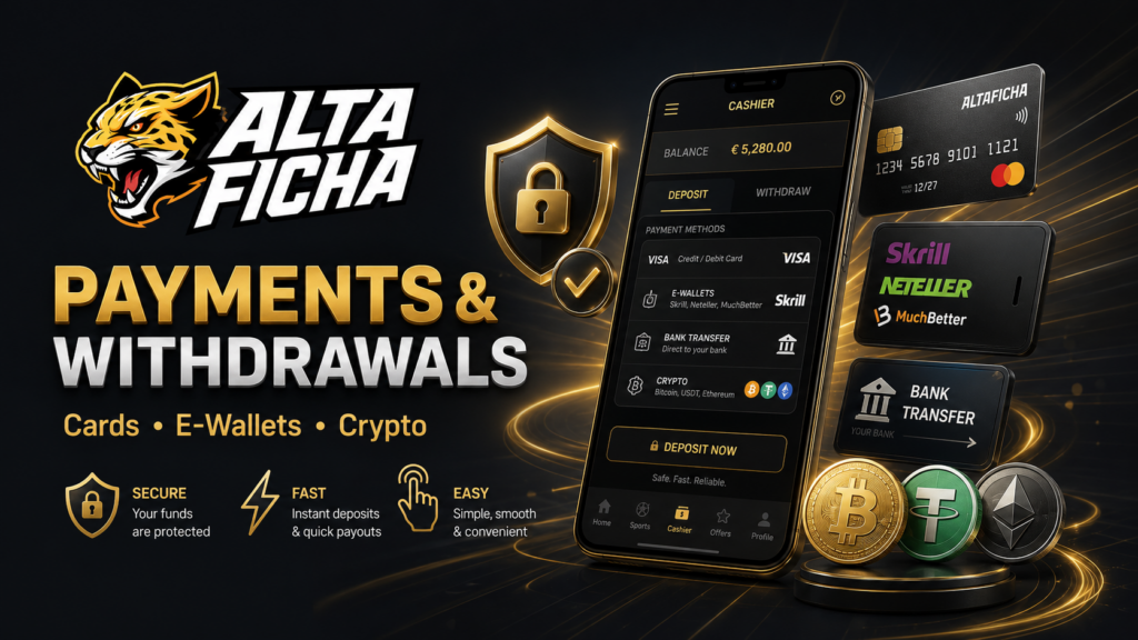 Altaficha deposits and withdrawals with cards, e-wallets and cryptocurrency