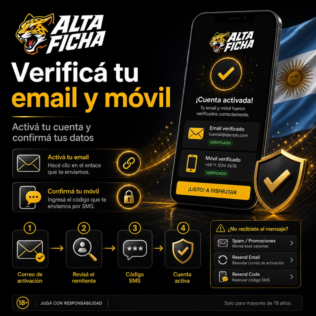 Confirmación del correo electrónico y número de móvil para activar una cuenta de Altaficha