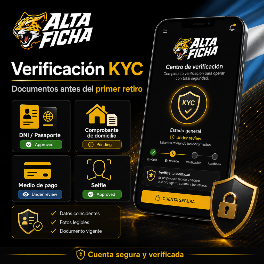 Documentos de identidad, domicilio, medio de pago y selfie para completar el KYC de Altaficha